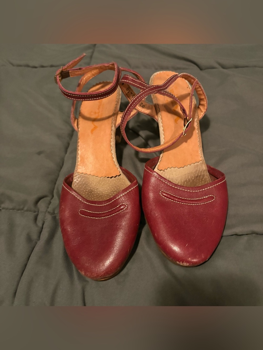 Nina Burgundy Ankle-Strap Closed-Toe Heels